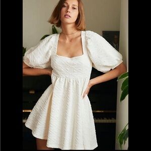 Free People violet mini White Puff Sleeve dress